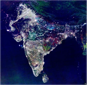 Satellite photo of India by night