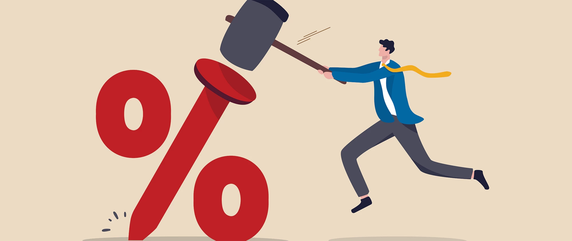 Hammering a a percent sign?an illustration of interest rate drop  | © shutterstock.com