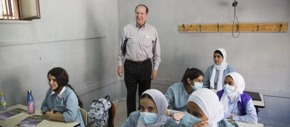 World Bank Group President David Malpass visits a school in Jericho.