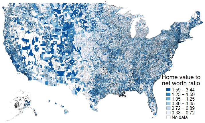 A map of the United States showing Figure 1 Figure 1. Geographical Variation of the Home Value-to-Net Worth Ratio in 2011