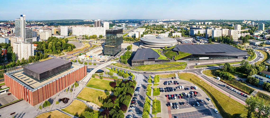 Aerial view of the city of Katowice, Poland