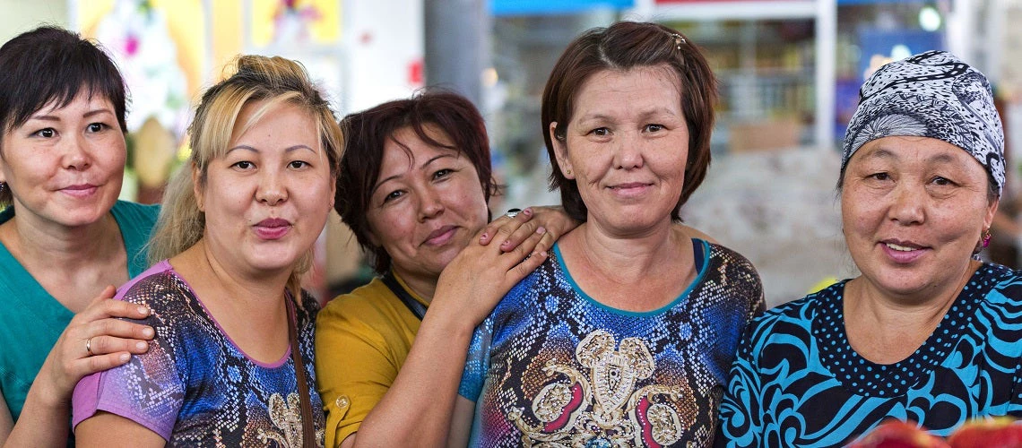 Women in the Samal Bazaar in Shymkent, Kazakhstan.