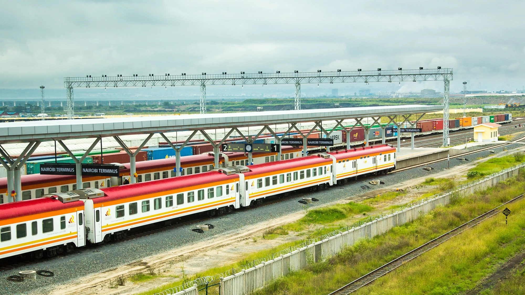 A photo of trains in a train station in Nairobi, Kenya.