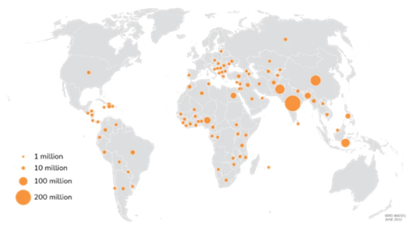 World map showing Figure 1: Adults without an account, 2021