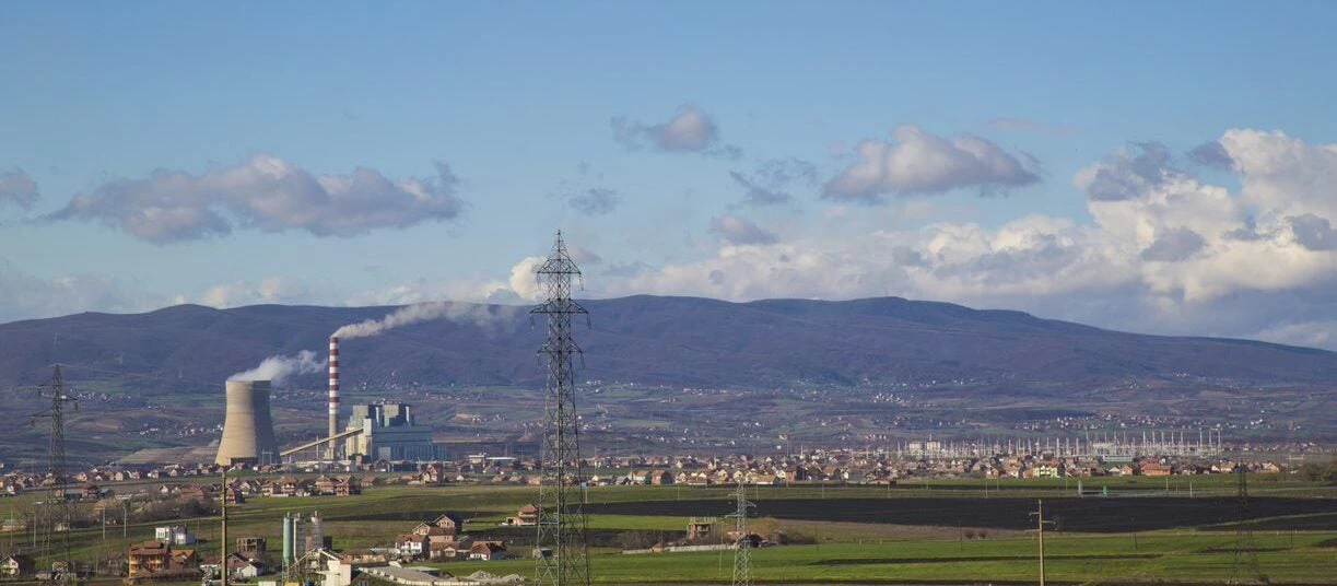 Overhead power lines at Municipality of Obiliq, central Kosovo