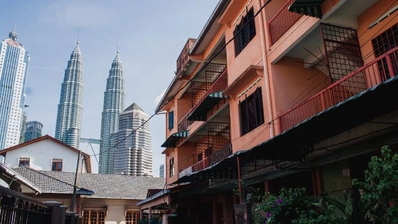 Skyscapers and traditional buildings in Kuala Lumpor