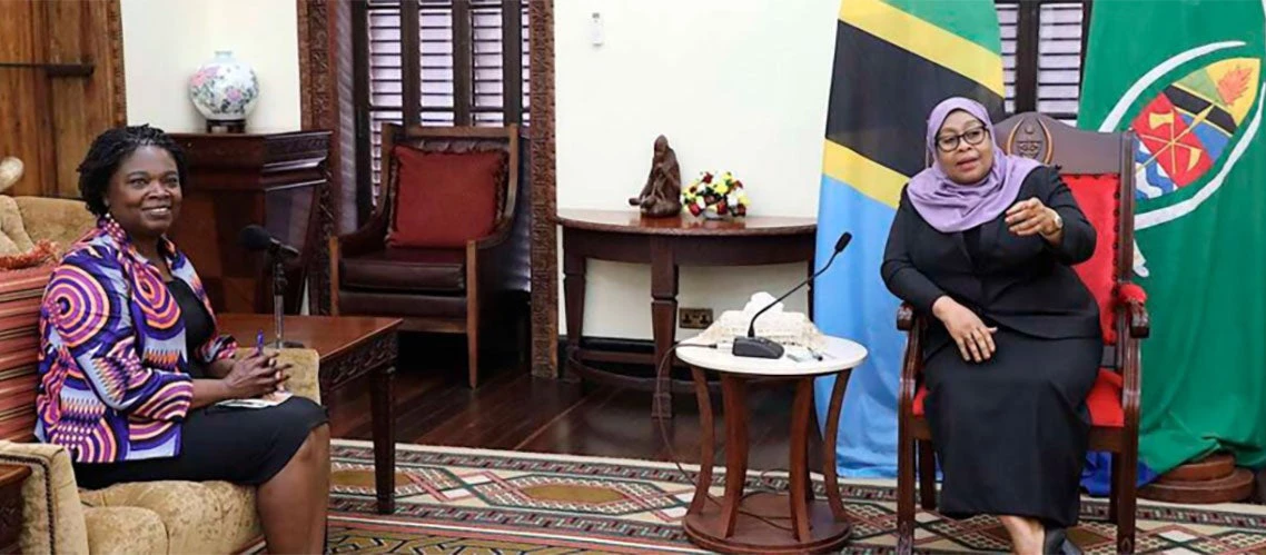 Victoria Kwakwa with Tanzanian President Samia Suluhu Hassan at the State House in Dar es Salaam.