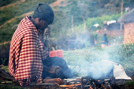 Harmful fumes from a traditional outdoor wood stove, Lesotho