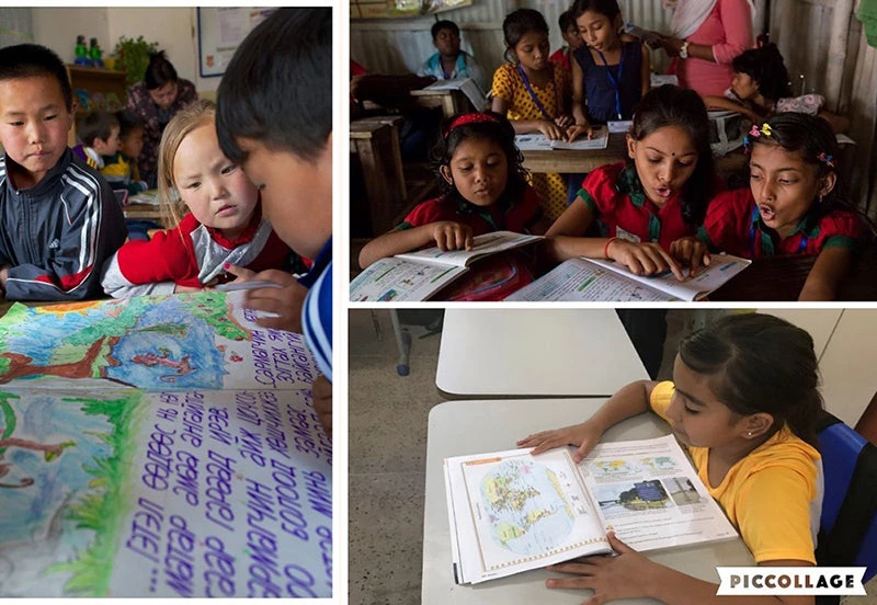 Collage of students learning to read in their native languages