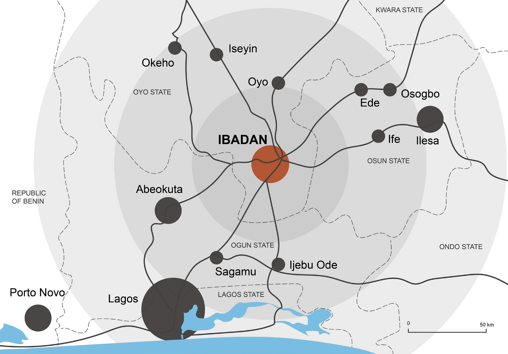 Location map of Ibadan.