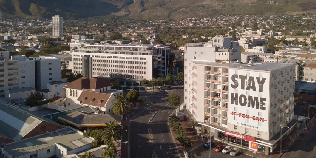2 April 2020 - Cape Town, South Africa: Aerial view of empty streets in Cape Town, South Africa during the COVID-19 lockdown.© fivepointsix/Shutterstock