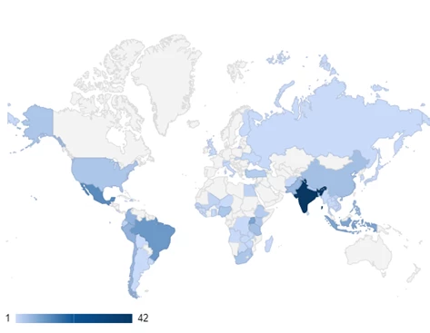 Map of countries of study for NEUDC 2020