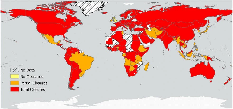 Figure 1: Travel restrictions around the world as of early April 2020