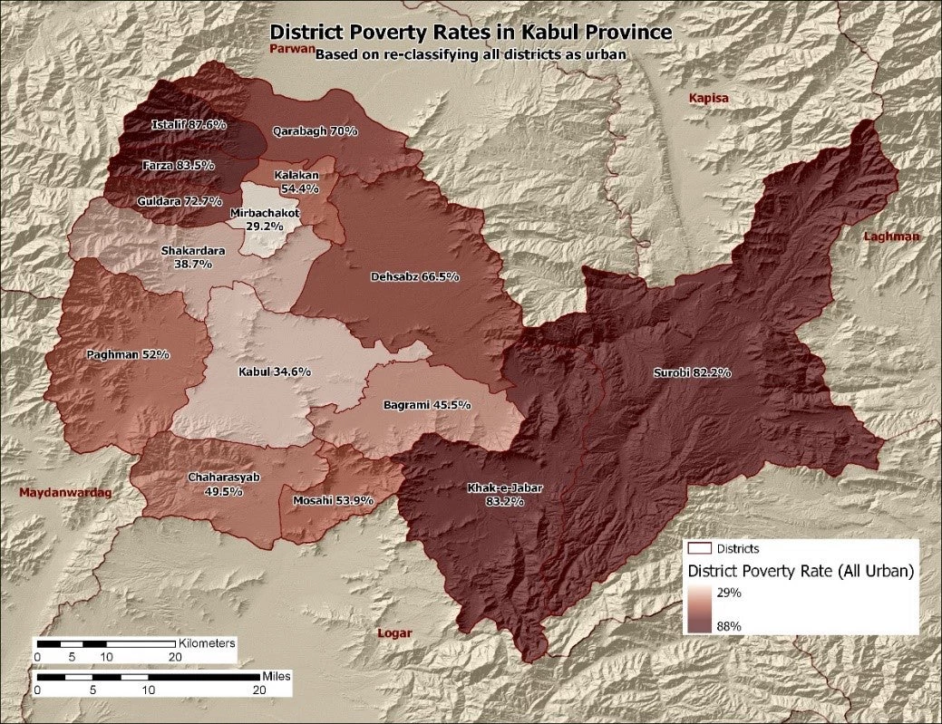 Poverty Density (estimated poor population) at the District Level in Kabul