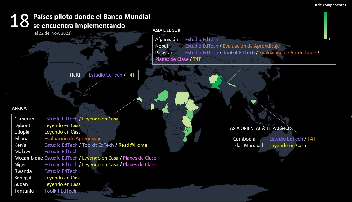 Mapa de los 18 países donde el Banco Mundial se encontraba implementando el programa en Noviembre del 2021