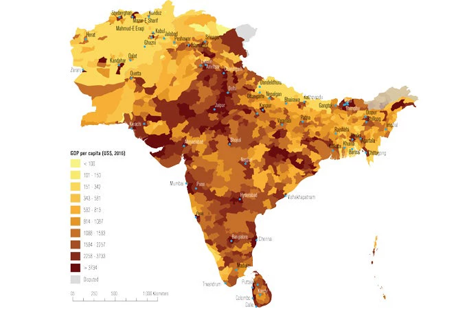 Figure 2 Nightlight data can be used to predict GDP per capita at the district level