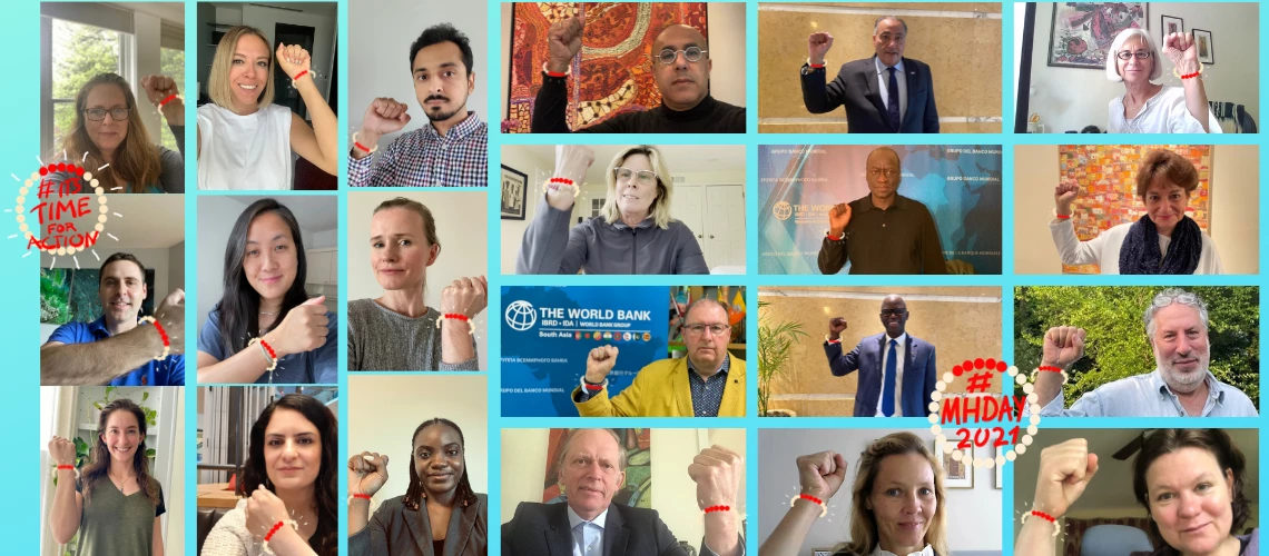 World Bank staff, including Vice Presidents, Global Directors, Country Director, showing support for better menstrual health and hygiene for all women and girls
