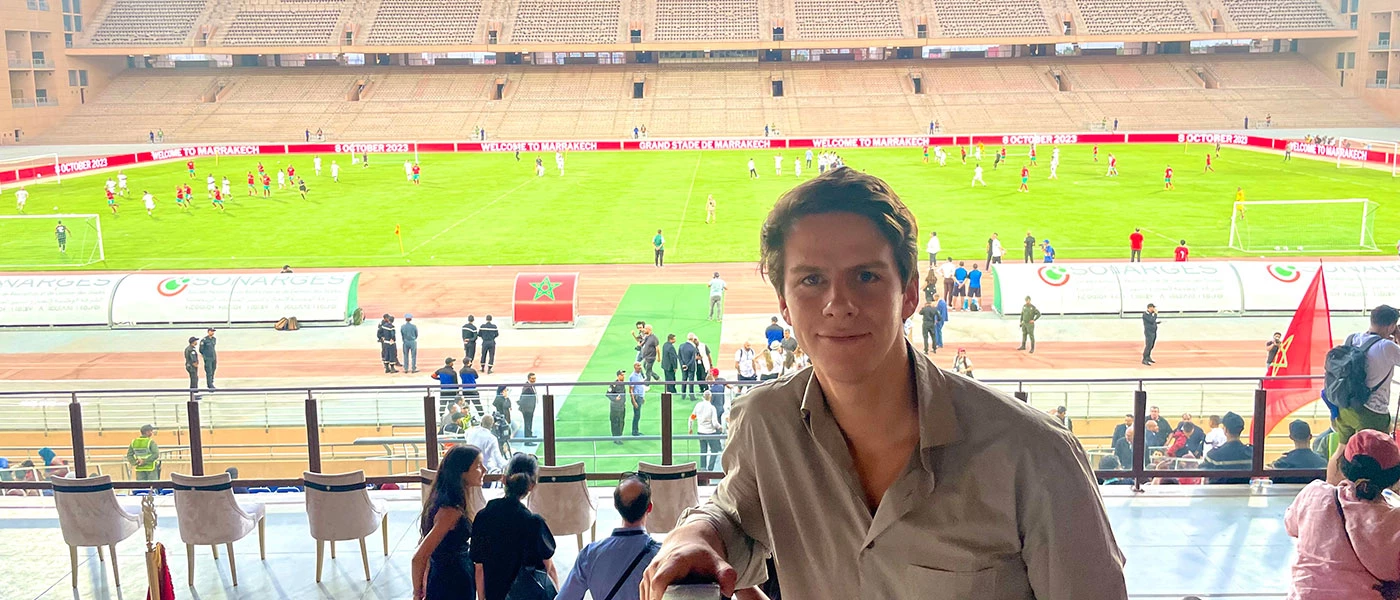 Michiel Van Acoleyen, IFC Associate Economist, attending the official “opening” football match of the Annual Meetings between the Moroccan national women and men’s team, and a WB/IMF team led by Ajay and Kristalina. 
