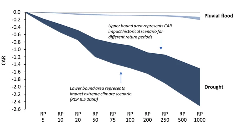 Banking sector capital adequacy ratio (CAR) impacts of floods and droughts