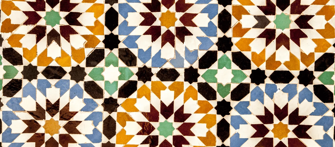 Wall of colorful tiles in Morocco