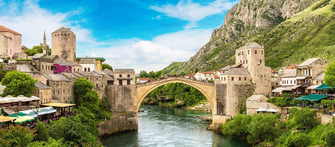 The Old Bridge in Mostar, Bosnia and Herzegovina on a summer's day
