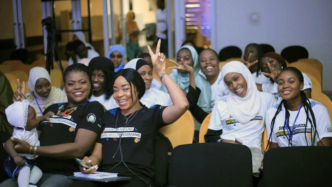 Women excited to participate in the Click-On Kaduna digital skills training program in Kaduna State, Nigeria. Photo: Click-On Kaduna Program.