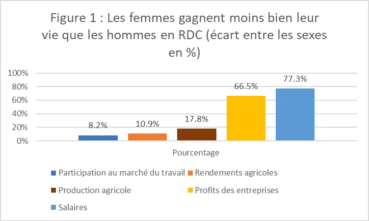 Les femmes gagnent moins bien leur vie que les hommes en RDC (ecart entre les sexes en %)