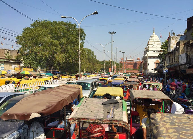 Traffic jam in a street in Old Delhi