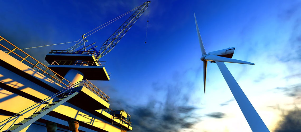 Oil rig and off shore wind turbine. | © shutterstock.com