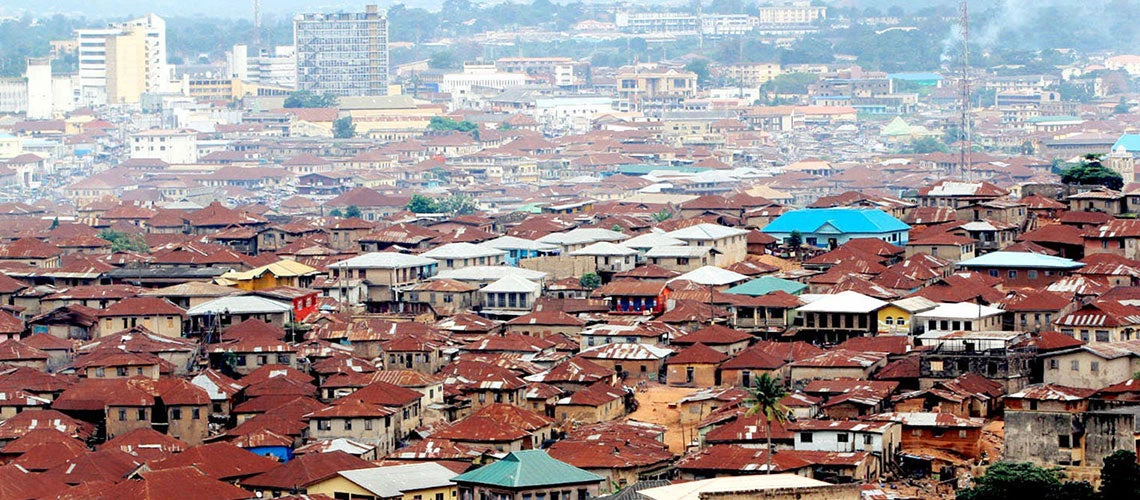 Ibadan City famous rusted roof streetscape.