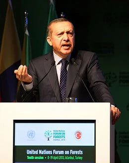 Prime Minister of Turkey Recep Tayyip Erdogan speaks at the UN Forum on Forests. Photo courtesy of IISD/Earth Negotiations Bulletin