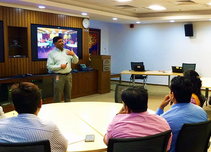 Sanjay Kathuria interacting with graduate students during a workshop on South Asia regional integration