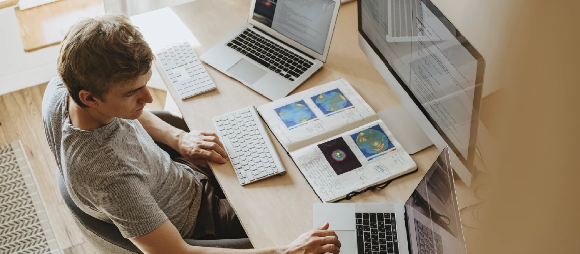 young professional man working remotely