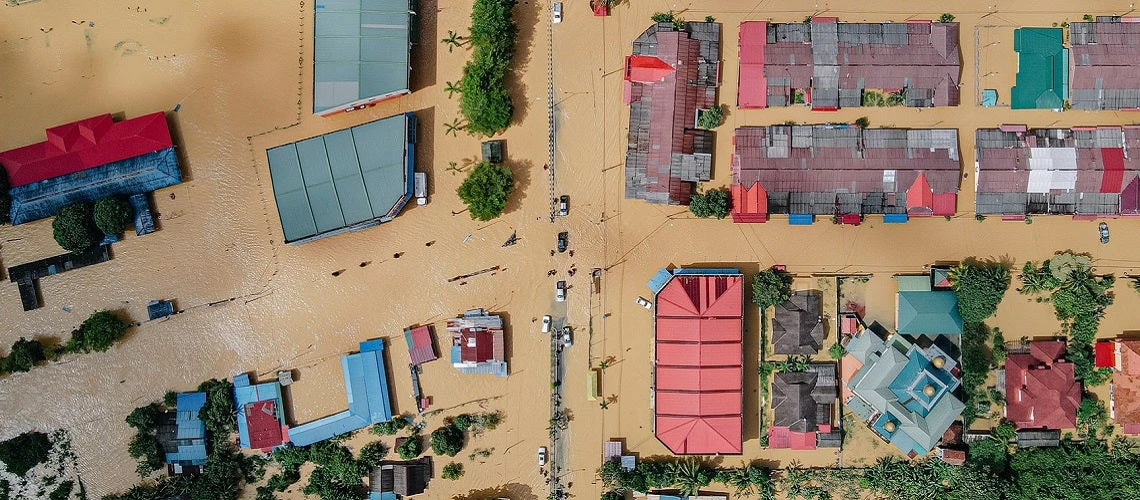 Aerial view of submerged city