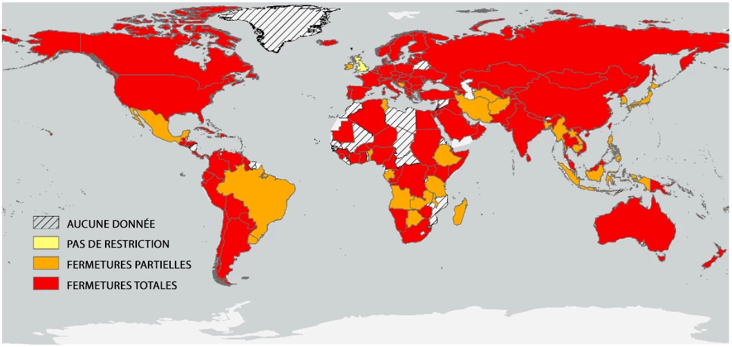 Figure 1 : Restrictions de déplacement dans le monde au début du mois d?avril 2020