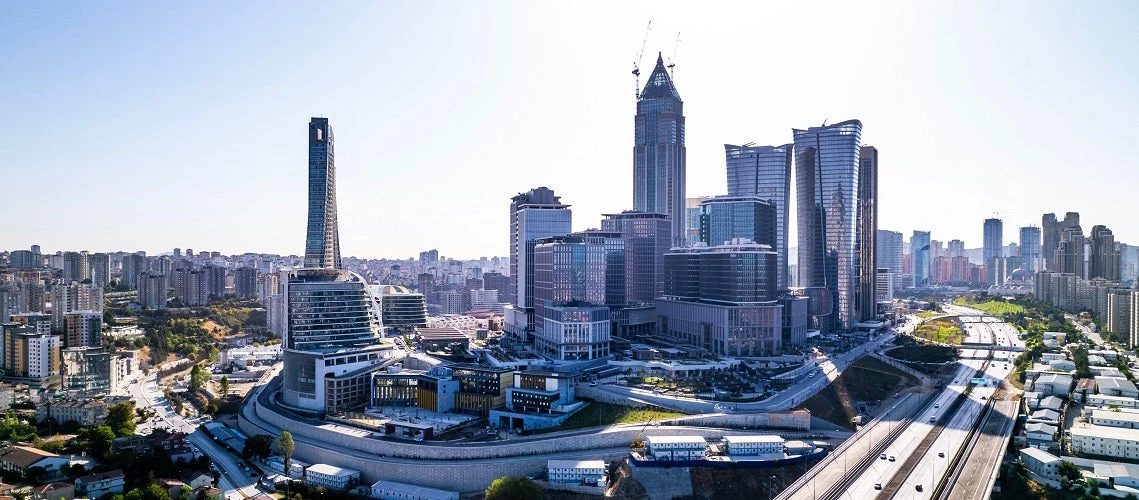 Istanbul Financial Center (IFC) in Atasehir, Istanbul, Turkey. Global financial services hub. Modern business center skyscrapers in Istanbul.