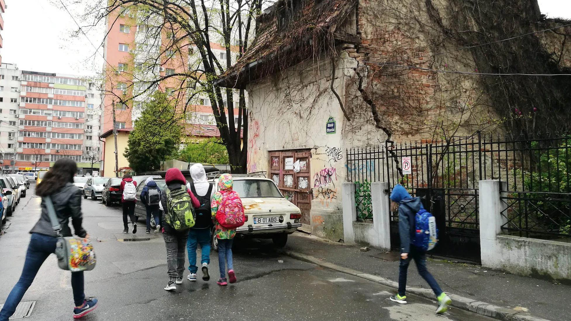 Schoolkids in the streets of Romania