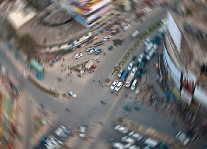 Panoramic view of car jam in India