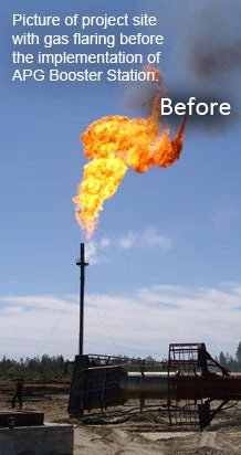Picture of project site with gas flaring before the implementation of APG Booster Station