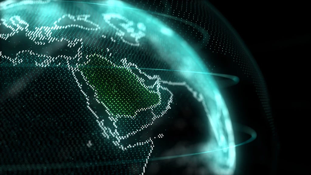 Map of Saudi Arabia with hologram effect. Mohamad Elyoussoufi/Shutterstock