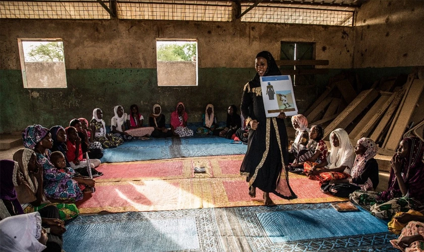 Young women in Chad learning about life skills in a Safe Space in Chad.