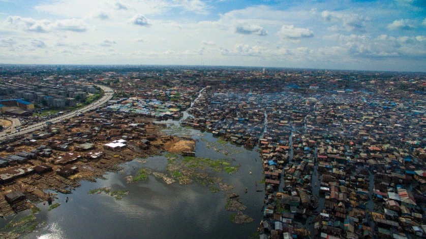 An aerial view of Makoko, a floating slum in Lagos, Nigeria