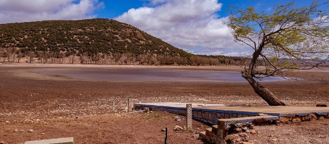 The lake of Dayat Awa in Morocco is receding as a result of global warming and drought.