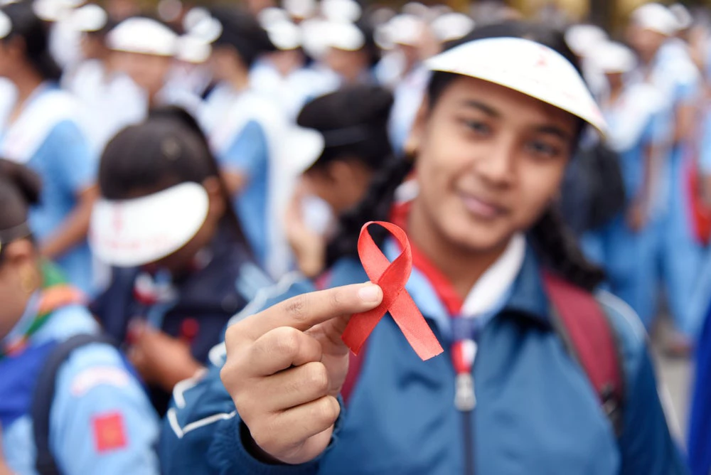 Nursing students during an awareness programme on World AIDS Day, in Guwahati.