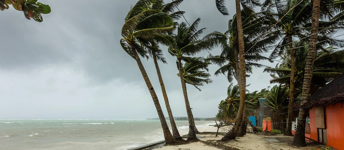 Super Typhoon Haiyan batters the eastern facing shores of the central Philippines.