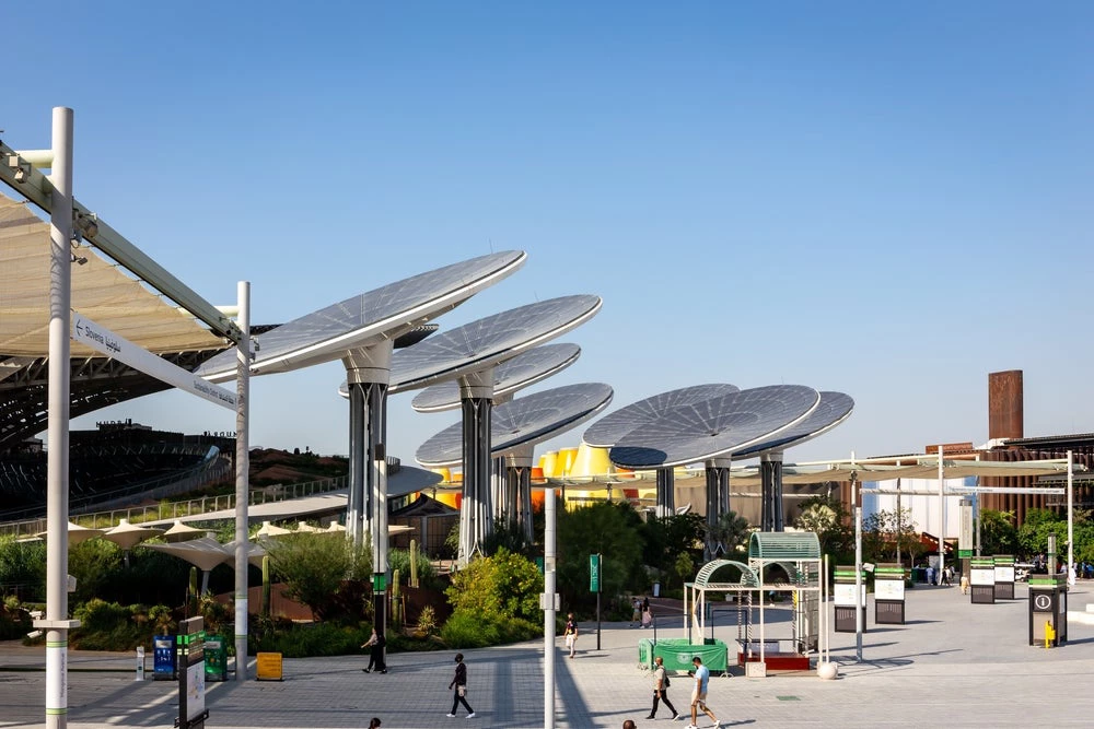 Solar energy and water condensing 'trees' structures at Expo 2020 Dubai (2021). (Aleksandra Tokarz/Shutterstock.com)