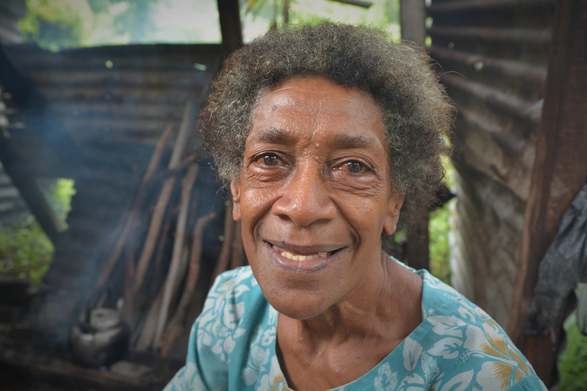 Elderly indigenous Fijian woman in her 70's smiling 