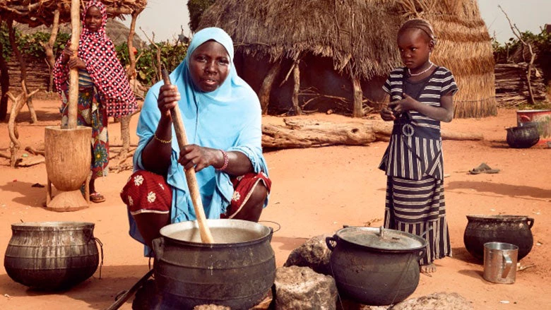 Una mujer cocina para su familia en un pueblo del Níger. Foto © Stephan Gladieu / Banco Mundial