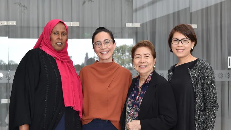 Mayor of Beledweyne, Melody Benavidez (World Bank), Ms. Mary Jane Ortega (former mayor of San Fernando, Philippines), Dixi Mengote-Quah (World Bank) at the Somalia Mayors Forum, May 2023 