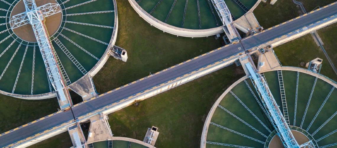 An aerial view of a water treatment plant